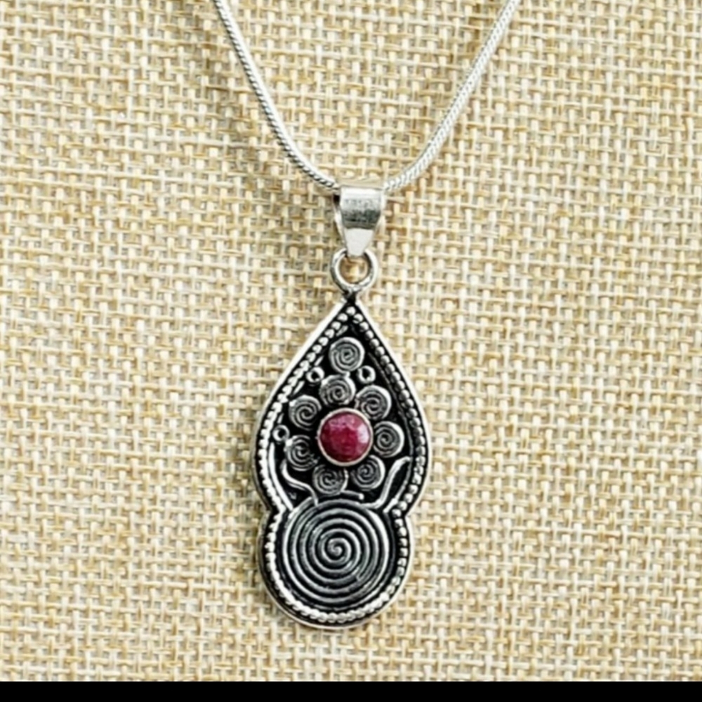 Ruby Necklace, 925 Silver Ruby Gemstone Pendant N… - image 3